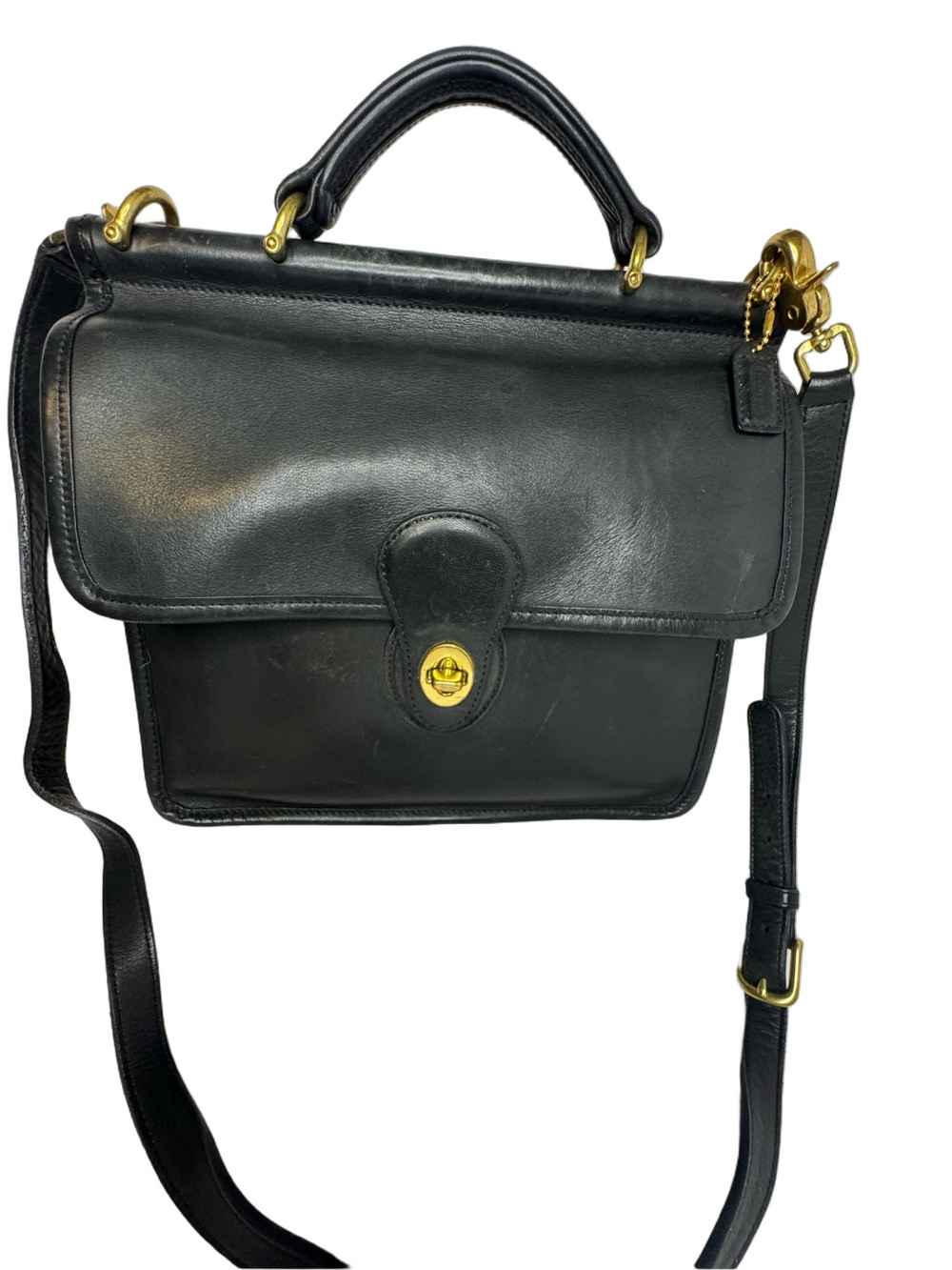 #366 Coach Vintage 90's Willis Black Leather Top Handle Crossbody Handbag #9927